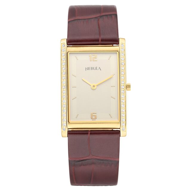 Titan Nebula Ultraslim 18k Gold Analog Diamond studded Bezel Leather Strap Watch for Men 2