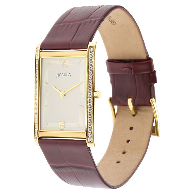 Titan Nebula Ultraslim 18k Gold Analog Diamond studded Bezel Leather Strap Watch for Men 4
