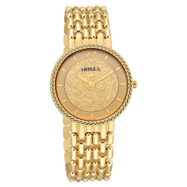 Titan Nebula Vintage 18k Gold Analog Rice Grain Strap Watch for Men 