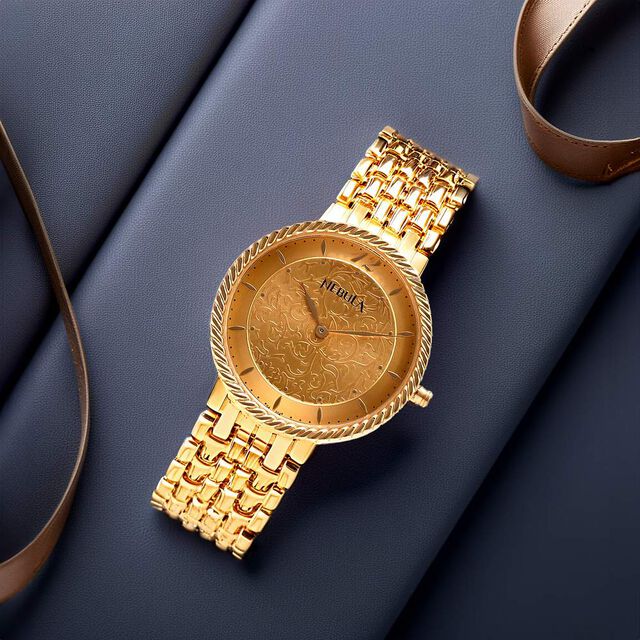 Titan Nebula Vintage 18k Gold Analog Rice Grain Strap Watch for Men 7