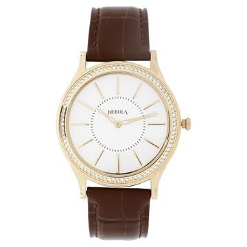 Titan Nebula Vintage 18k Gold Analog Diamond Studded Bezel Leather Strap Watch for Men