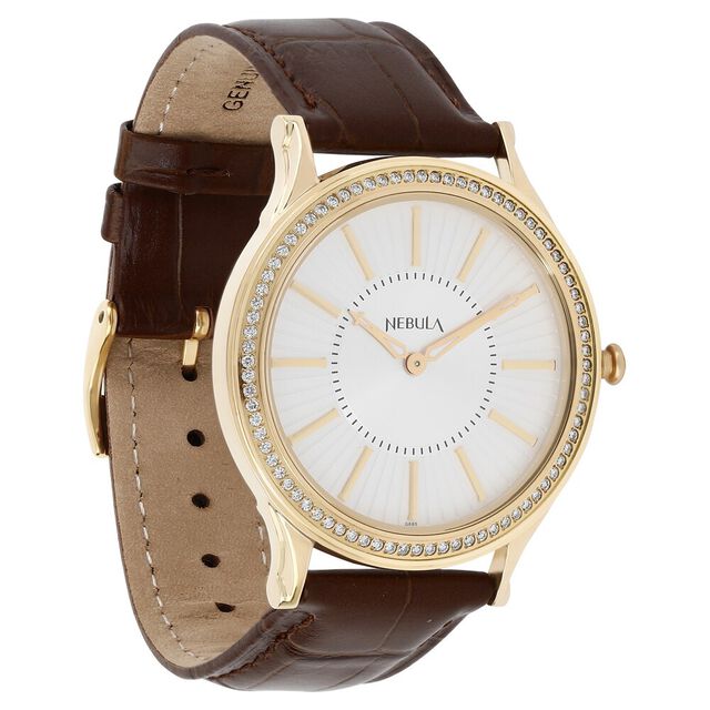 Titan Nebula Vintage 18k Gold Analog Diamond Studded Bezel Leather Strap Watch for Men 2
