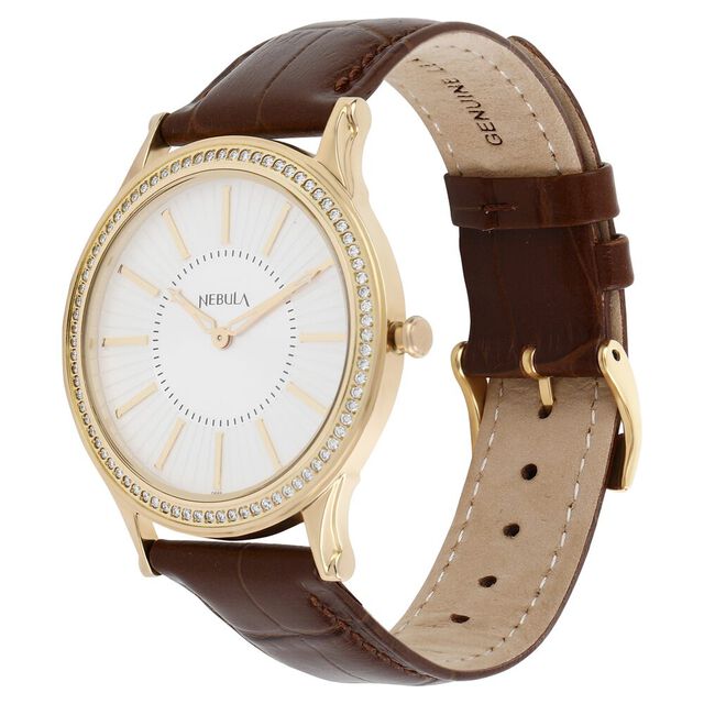 Titan Nebula Vintage 18k Gold Analog Diamond Studded Bezel Leather Strap Watch for Men 4