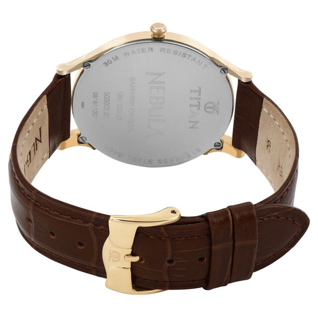 Titan Nebula Vintage 18k Gold Analog Diamond Studded Bezel Leather Strap Watch for Men 6