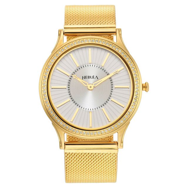 Titan Nebula Vintage Samrat 18k Gold Analog Milanese Strap with Diamonds Watch for Men 4