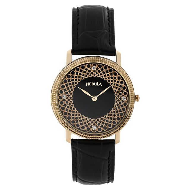 Titan Nebula Filigree 18k Gold Analog Diamond Studded Indices Leather Strap Watch for Men 5