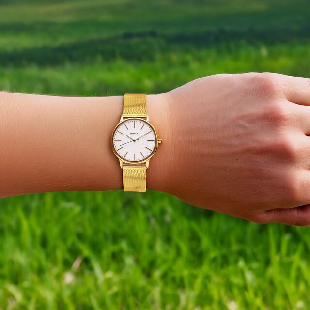 Titan Nebula Lustre 18k Gold Analog Milanese Strap Watch for Men 9