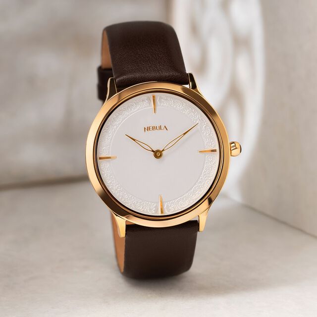 Titan Nebula Deccan Treasures 18k Gold Analog Leather Strap Watch for Men 