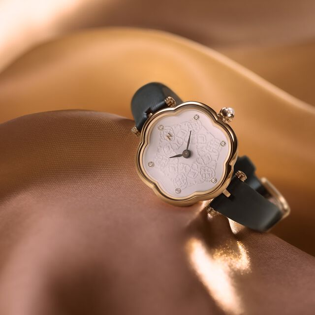 Titan Nebula Deccan Treasures 18k Gold Analog with Diamind studded Indices Leather Strap Watch for Women 