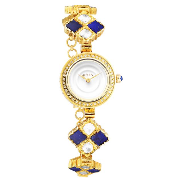 18 Karat Solid Gold Analog Golden Dial Watch for Women 