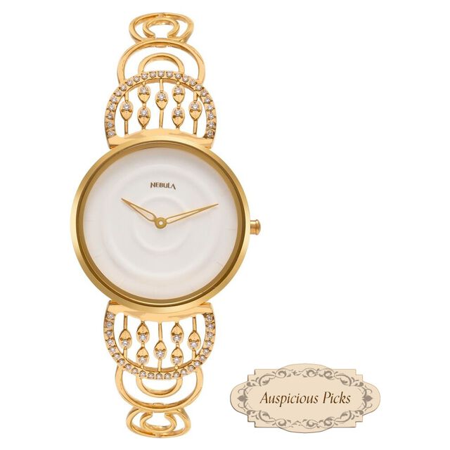 Titan Nebula Varsha 18k Gold Analog Diamond Studded Bracelet Watch for Women 