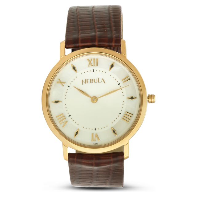Titan Nebula Vintage 18k Gold Analog Leather Strap Watch for Men 