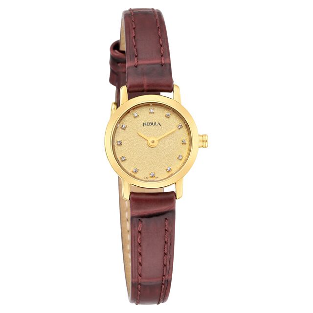 Titan Nebula Vintage 18k Gold Analog Diamond Studded Indices Leather Strap Watch for Women 