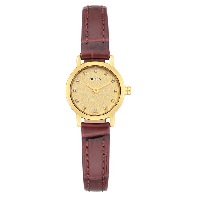 Titan Nebula Vintage 18k Gold Analog Diamond Studded Indices Leather Strap Watch for Women 2