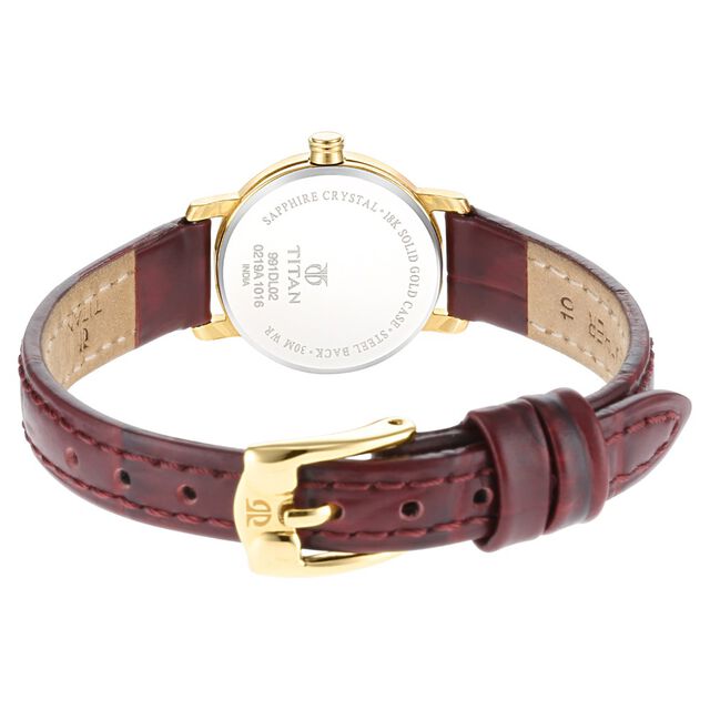 Titan Nebula Vintage 18k Gold Analog Diamond Studded Indices Leather Strap Watch for Women 6