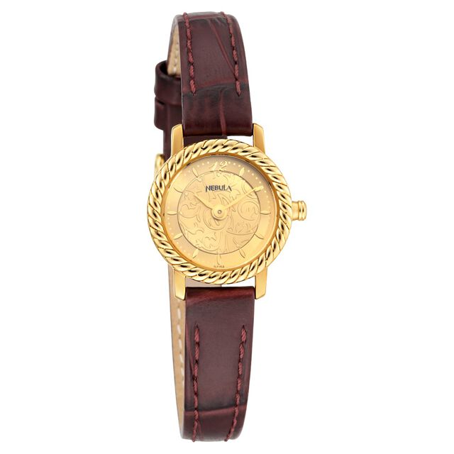 Titan Nebula Vintage 18k Gold Analog Leather Strap Watch for Women 