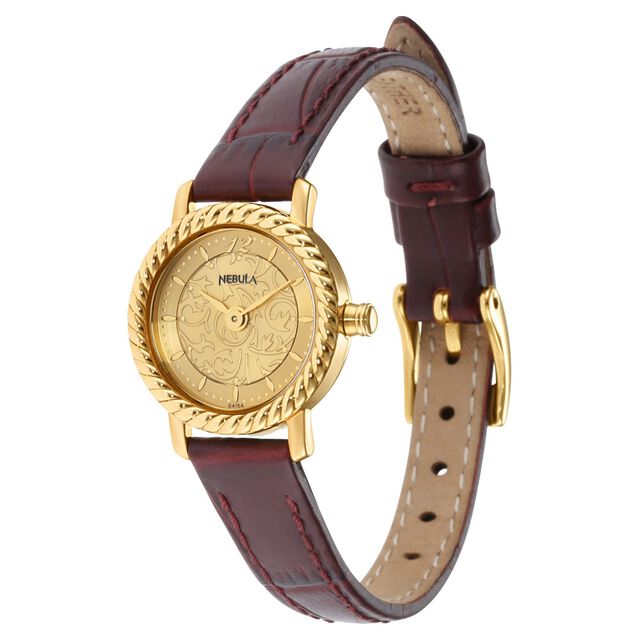 Titan Nebula Vintage 18k Gold Analog Leather Strap Watch for Women 4