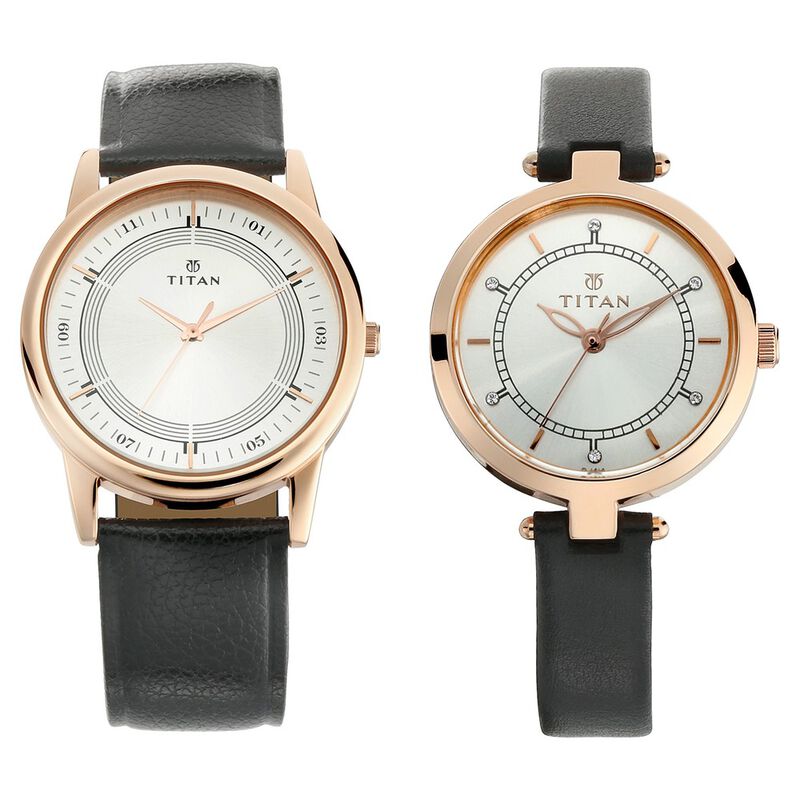 Titan Bandhan Silver Dial Analog Leather Strap watch for Couple - image number 0