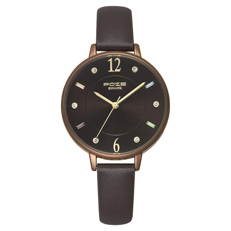 Poze by Sonata Quartz Analog Black Dial PU Leather Strap Watch for Women