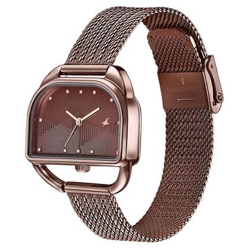 Fastrack Style Up Quartz Analog Brown Dial Brown Stainless Steel Strap Watch For Girls