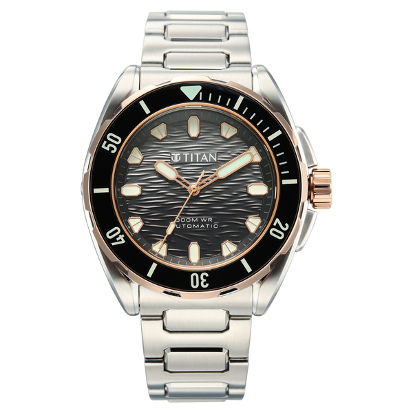 Titan Zero Hour Diver's 300m Automatic Analog with Black Dial Silver Stainless Steel & Black FKM Strap Watch for Men - image number 1