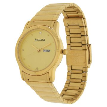 Sonata Quartz Analog Champagne Dial Stainless Steel Strap Watch for Men