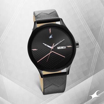 Fastrack Style Up Black Dial Leather Strap Watch for Guys