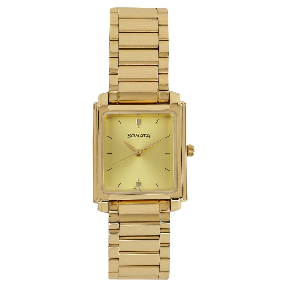 Buy Online Sonata Quartz Analog Champagne Dial Metal Strap Watch