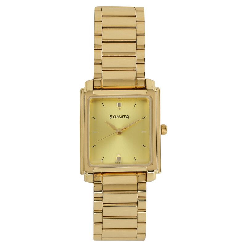 Sonata Quartz Analog Champagne Dial Metal Strap Watch for Men