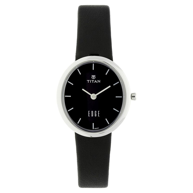 Buy Online Titan Edge Black Dial Women Watch With Leather Strap