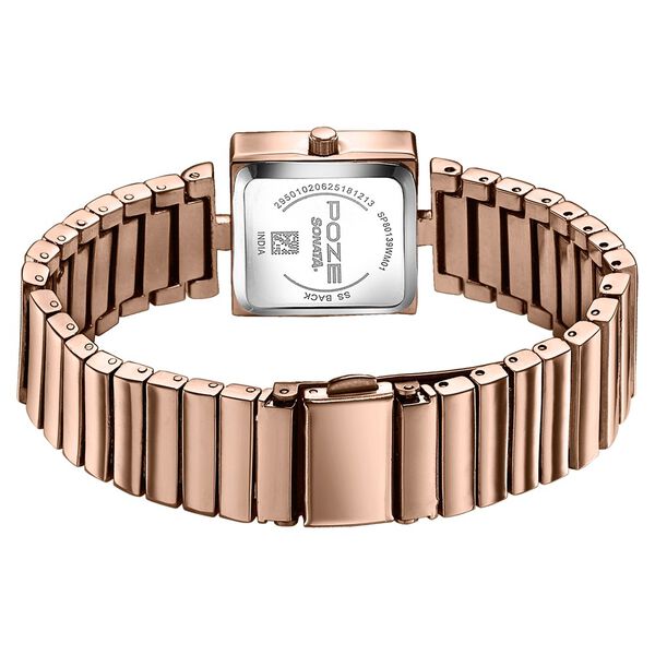Sonata Poze Quartz Analog Pink Dial Rose Gold Metal Strap Watch For Women - image number 6