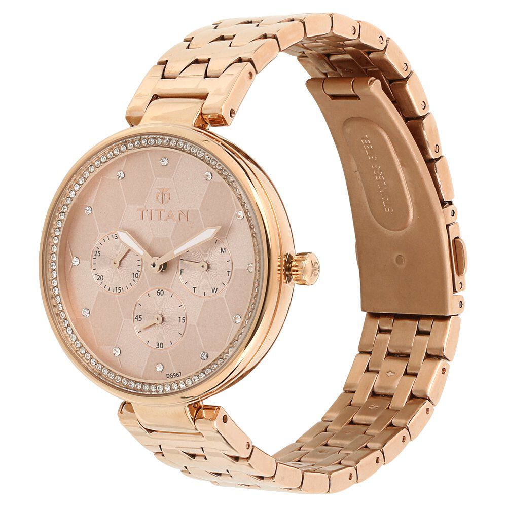 Ladies golden watch titan clearance