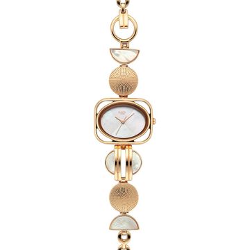 Titan Raga Power Pearls Quartz Analog Mother of Pearl Dial Rose Gold Metal Strap Rectangular Shaped Watch For Women