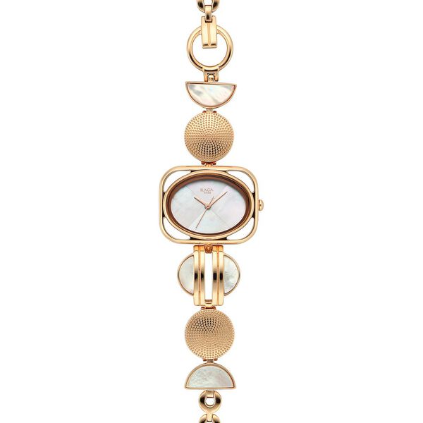 Titan Raga Power Pearls Quartz Analog Mother of Pearl Dial Rose Gold Metal Strap Rectangular Shaped Watch For Women - image number 2