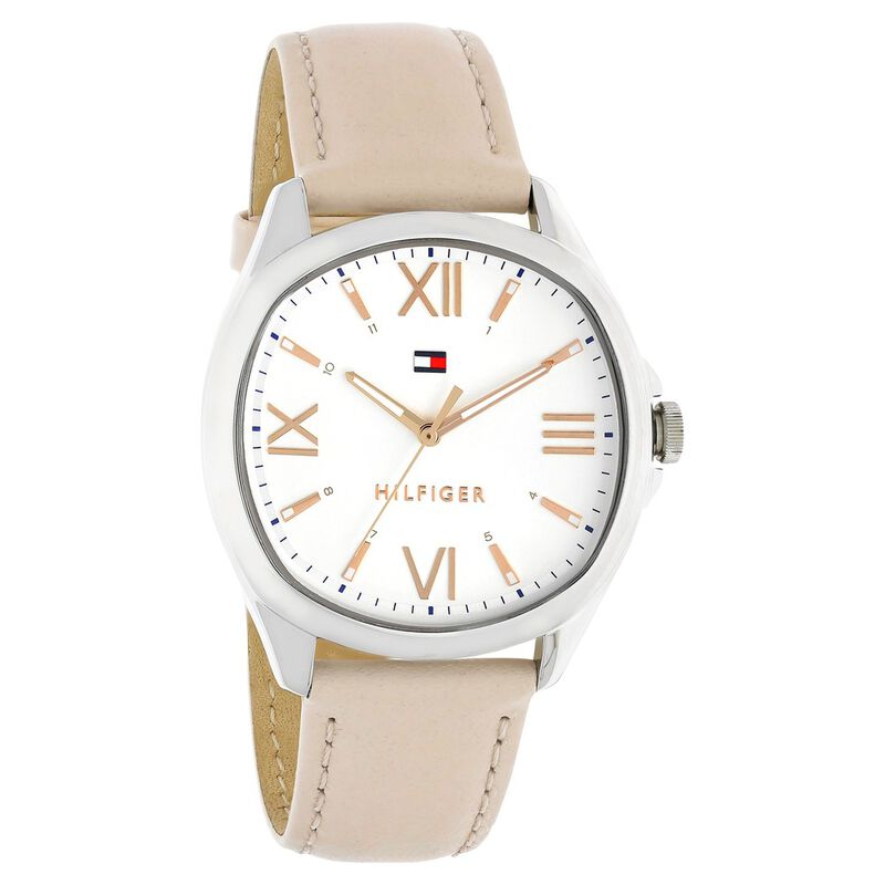 Tommy Hilfiger Quartz Analog White Dial Leather Strap Watch for Women - image number 1