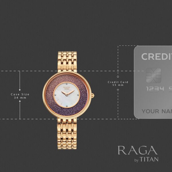 Titan Raga Glimmers Quartz Analog Mother of Pearl Dial Rose Gold Metal Strap Watch For Women - image number 3