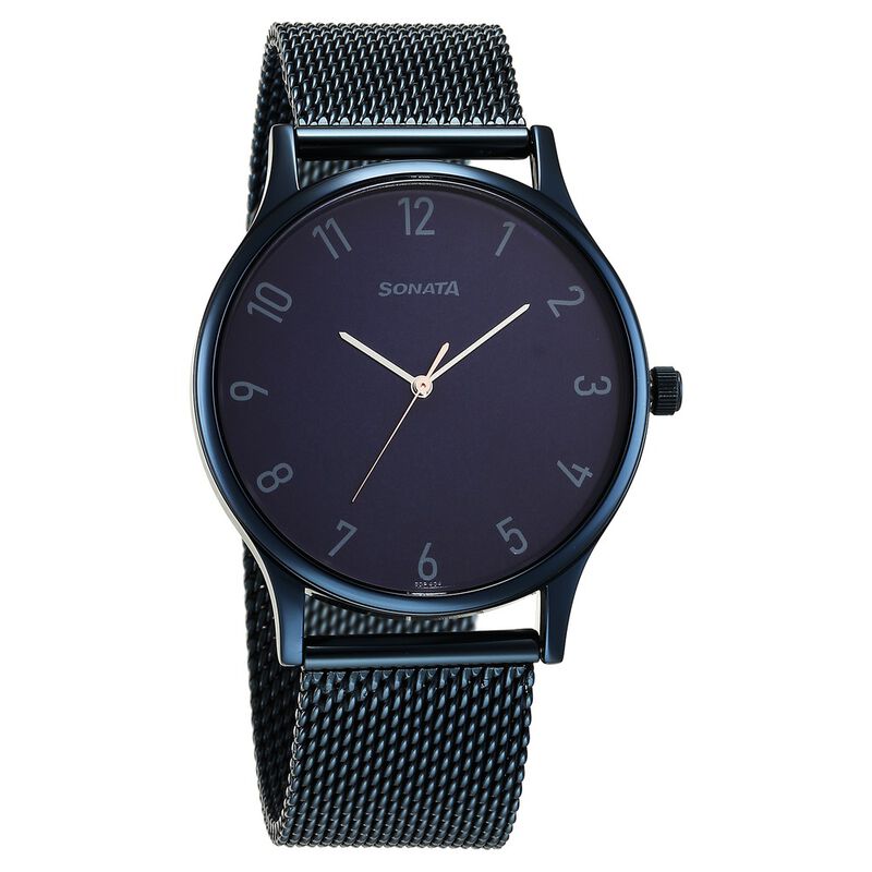 Sonata Blues Quartz Analog Blue Dial Metal Strap Watch for Men