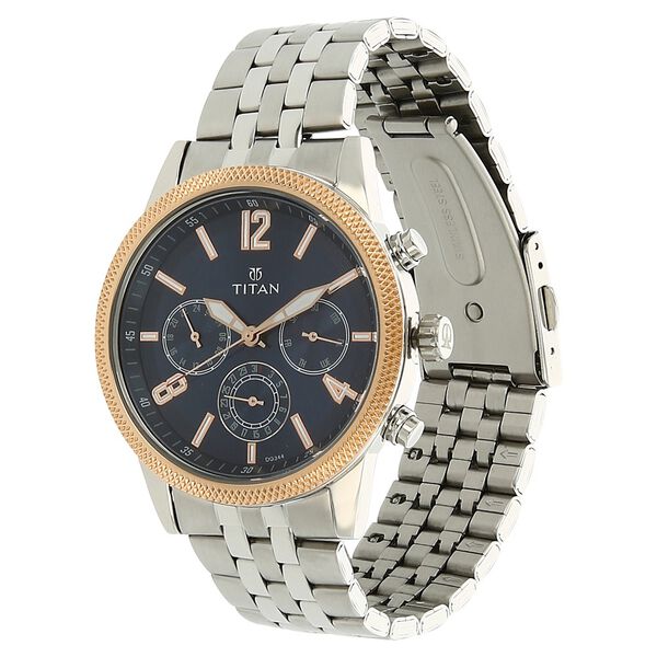 Titan Men's Metropolitan Luxe: Multifunction blue Dial with Two-Tone Stainless Steel Bracelet Watch - image number 1