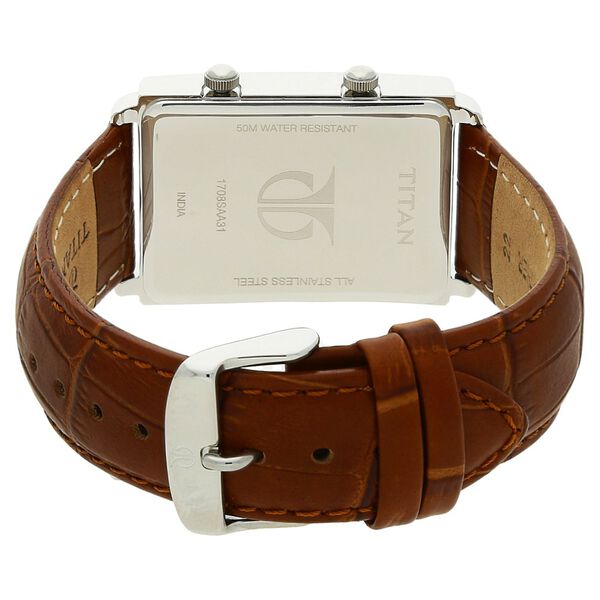 Titan Globe Trotter Silver Dial Dual Time Leather Strap watch for Men - image number 3
