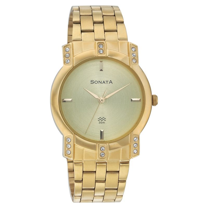 Sonata Quartz Analog Champagne Dial Strap Watch for Men