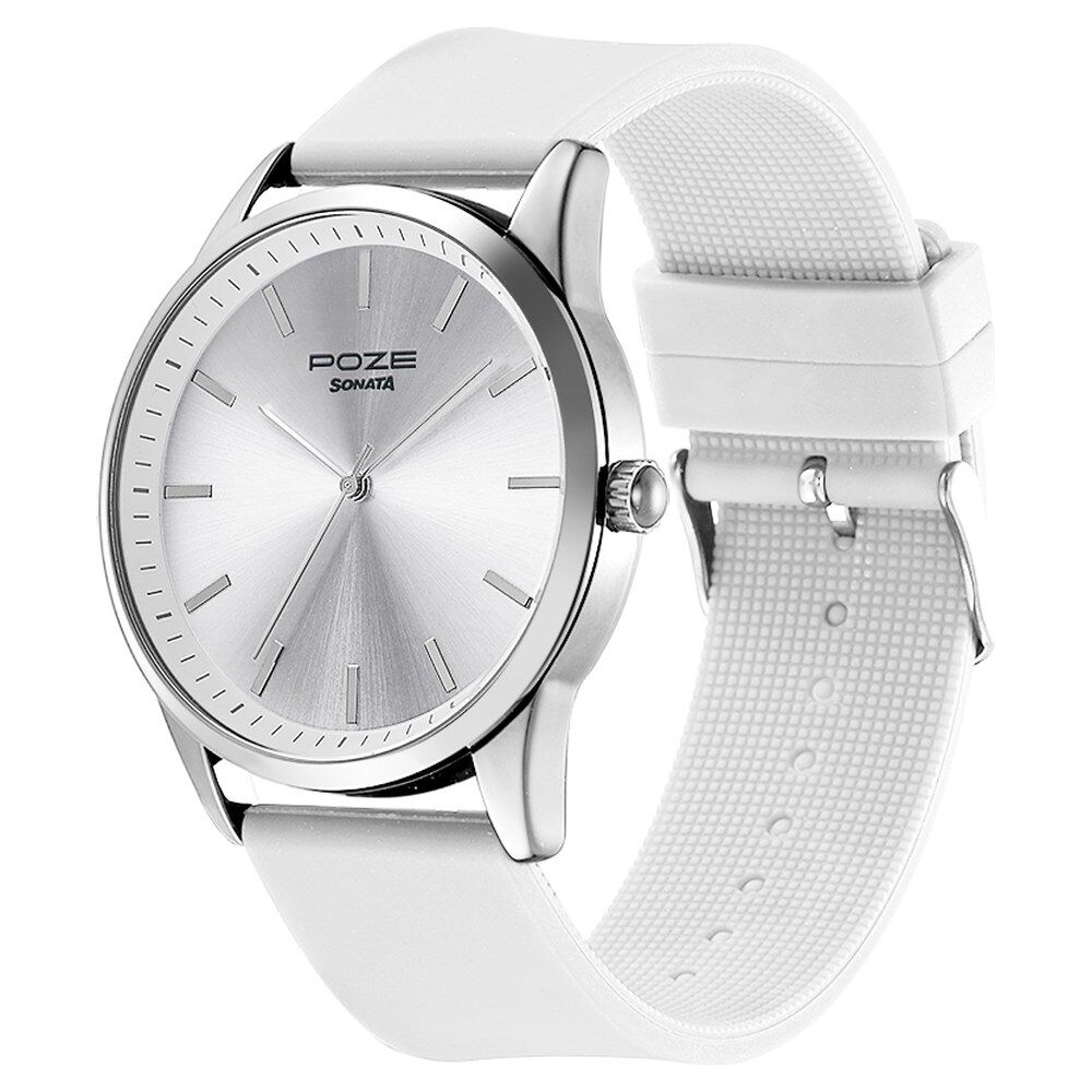 Buy Online Poze by Sonata Quartz Analog Silver Dial Silicone Strap Watch for Men sp70019sp01w Titan