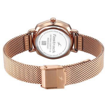 Fastrack Stunners Quartz Analog Purple Dial Rose Gold Stainless Steel Strap Watch For Girls