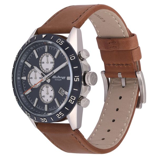 Titan Octane Blue Dial Chronograph Leather Strap watch for Men - image number 2
