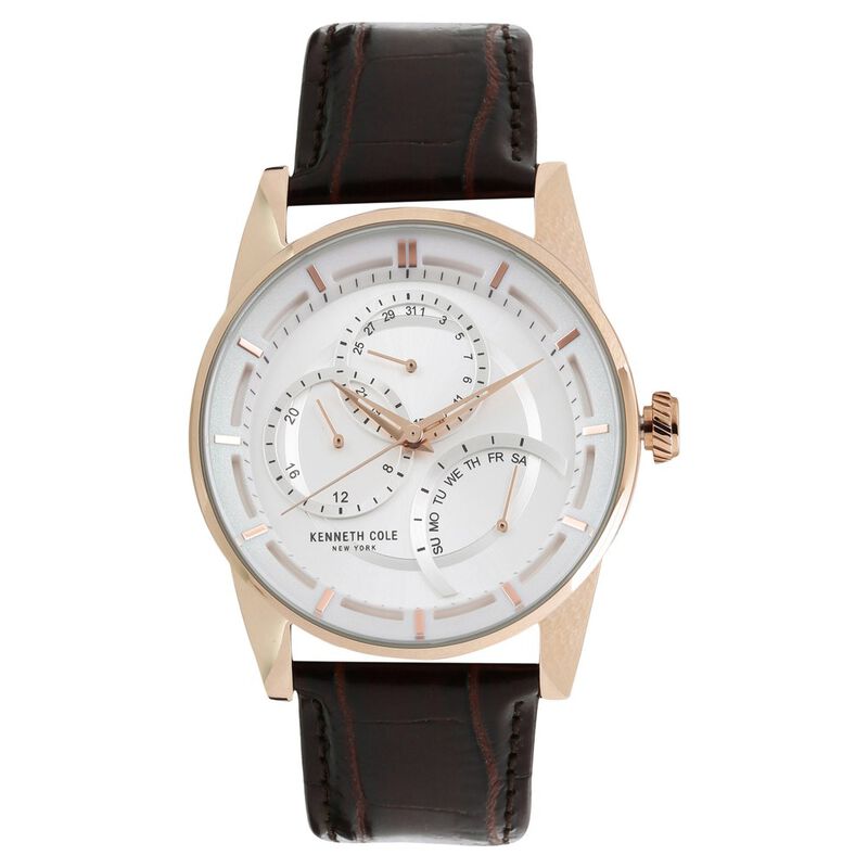 Kenneth Cole Quartz Multifunction Silver Dial Leather Strap Watch for Men
