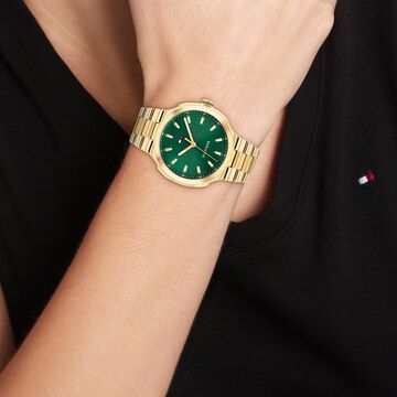 Tommy Hilfiger Quartz Analog Green Dial Golden Stainless Steel Strap Watch For Women