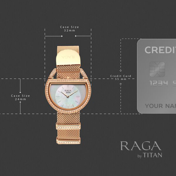 Titan Raga Unlocked Quartz Analog Mother Of Pearl Dial Rose Gold Stainless Steel Strap Watch For Women - image number 3