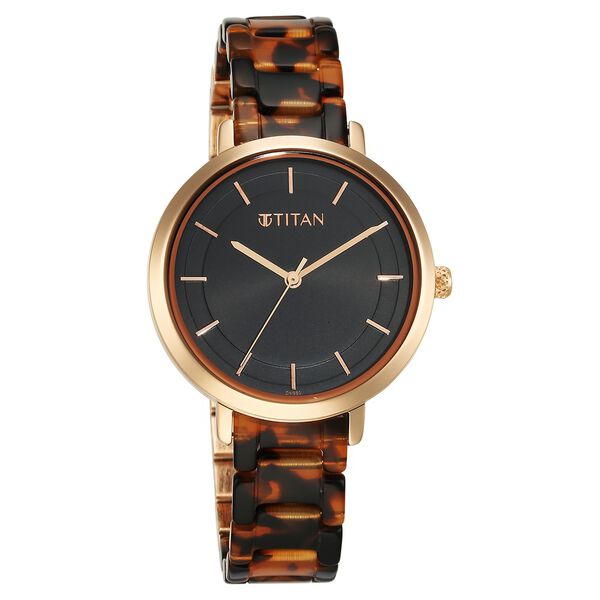 Titan Purple Acetate Quartz Analog Black Dial Brass & Acetate Strap Watch for Women - image number 1