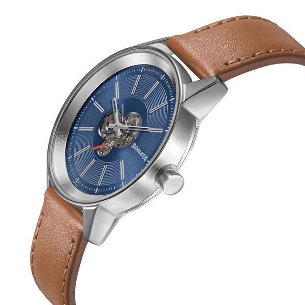 Sonata Quartz Multifunction Blue Dial Leather Strap Watch for Men - image number 2