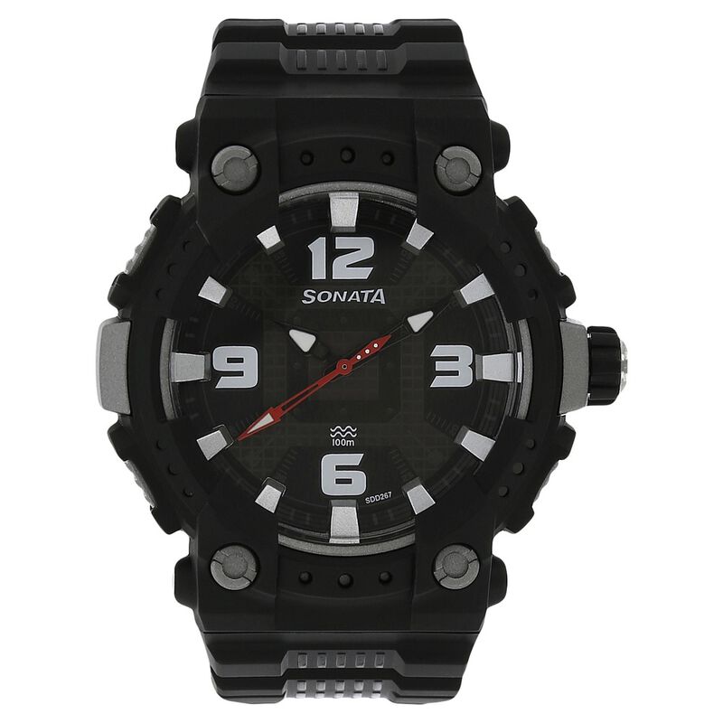 SF Ocean Series Quartz Analog Black Dial Plastic Strap Watch for Men