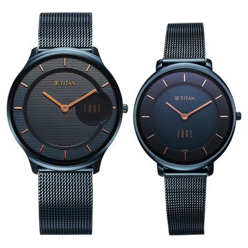 Titan Edge Pair Blue Dial Analog Stainless Steel Strap watch for Couple